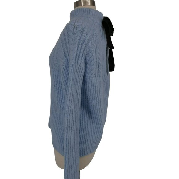 FRNCH Bow Back Cableknit Long Sleeve Chunky Sweater Sky Blue NWT - Picture 7 of 13